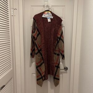 Joseph A Burgundy and Tan Plaid Cardigan